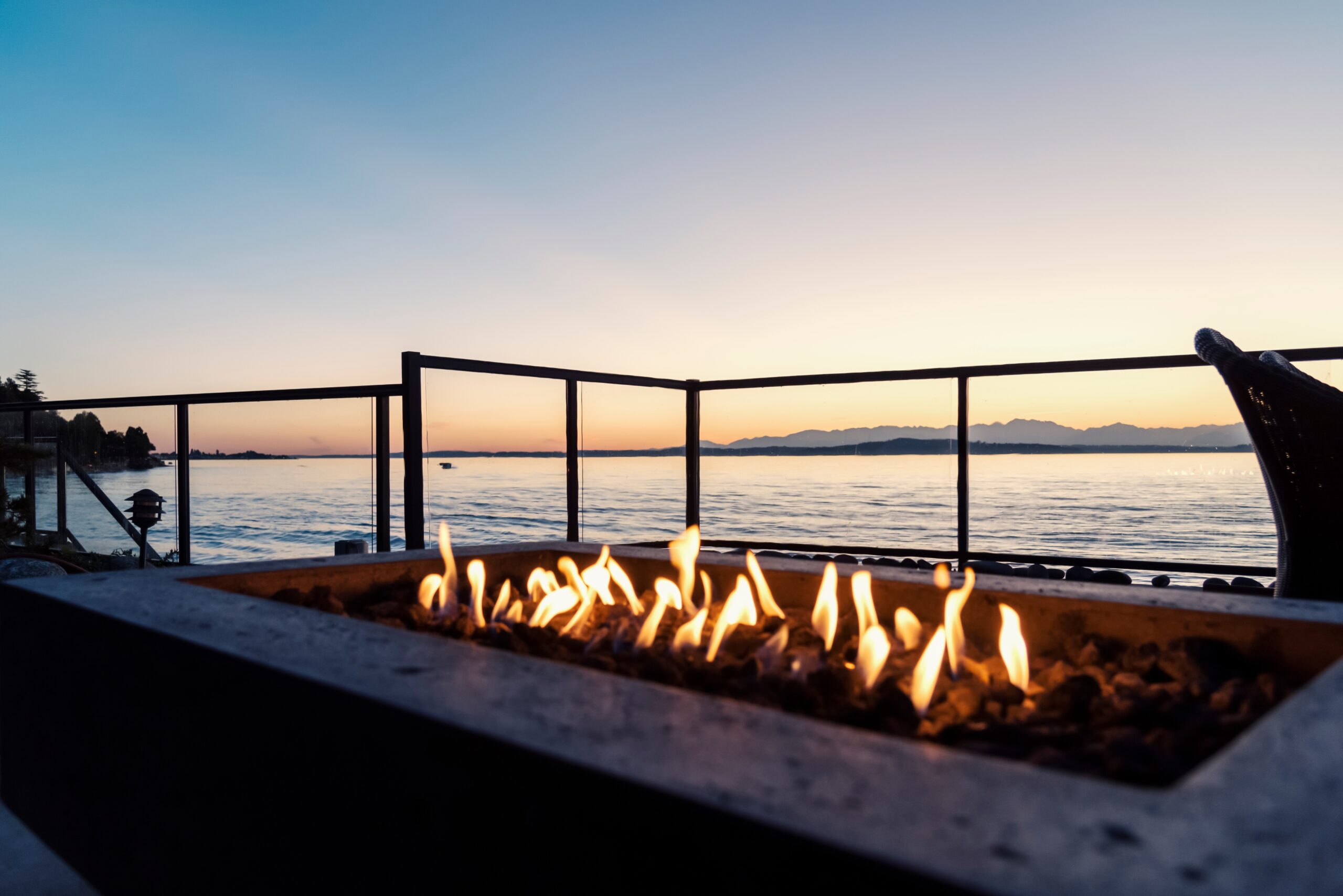 outdoor fire pit on deck overlooking the ocean